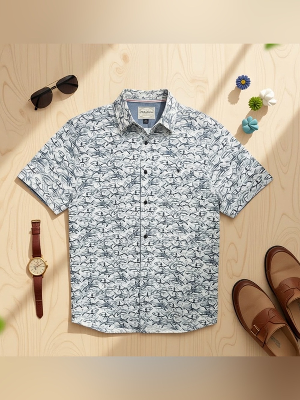Flag & Anthem Men's 100% Cotton Shark Print Button Down - Size L - NWT